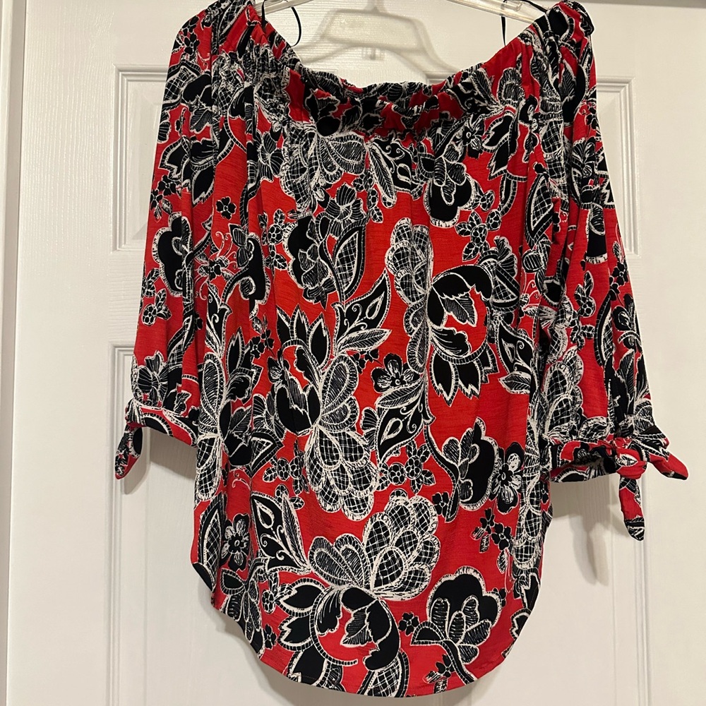 K Jordan Coral and Black Patterned Fabric